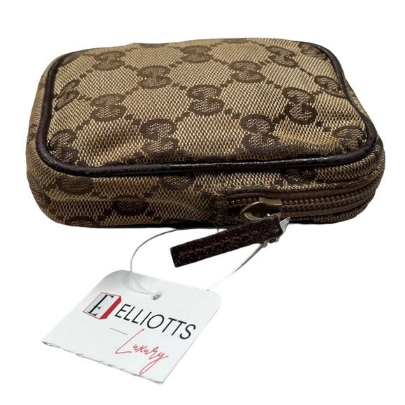 Gucci GG Canvas Leather Brown Zippy Mini Pouch Case Card Coin Travel