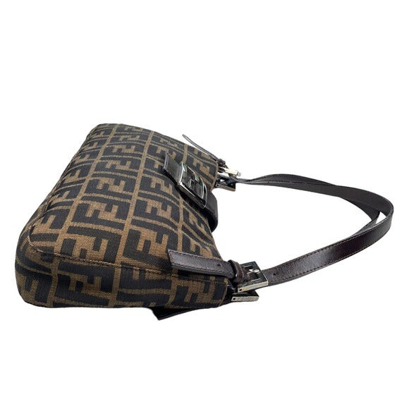 Fendi Zucca Dual Handle Shoulder Baguette Leather Canvas Purse