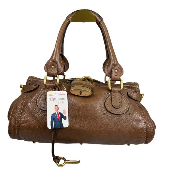 Chloe Paddington Lock Chestnut Brown Pebbled Leather Zip Shoulder Purse Bag