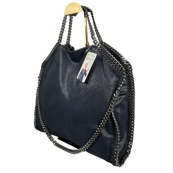 Stella McCartney Vegan Midnight Blue Metallic Chain Large Shoulder Purse Hobo