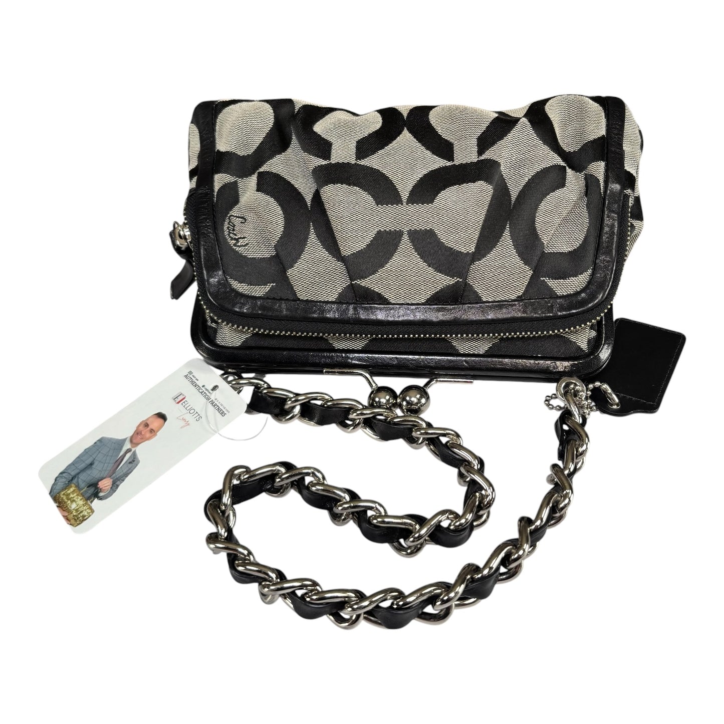 Coach Y2K Opti C Canvas Leather Kiss-Lock Black SHW Chain Shoulder Purse