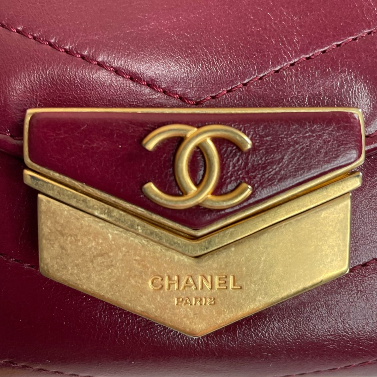 Chanel CC Medal Bucket Envelop Merlot Zip Brushed GHW Burgundy 2Way CrossbodyPurse