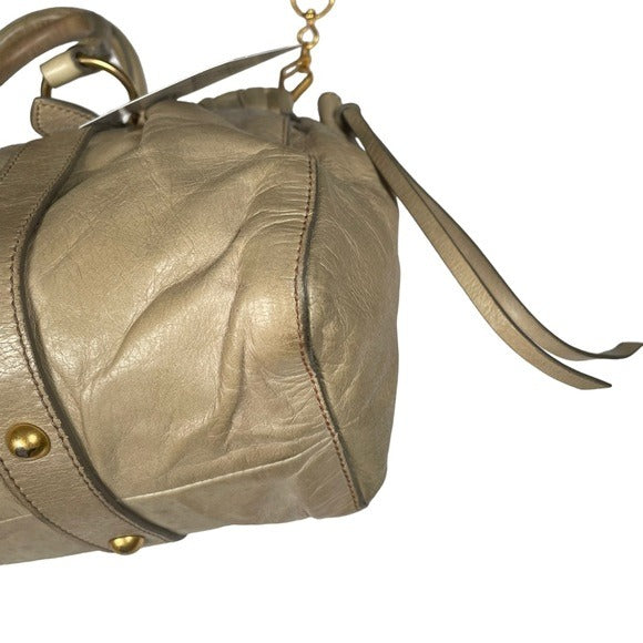 Miu Miu Rippled Gold Leather Shoulder Purse Two-Way Crossbody Zip Bag