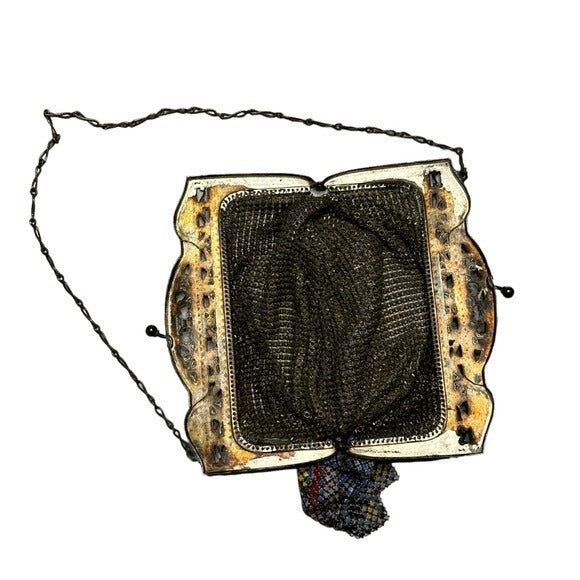 Whiting Davis Sterling Plated DresDen Metal Mesh Flapper Kiss Lock Mini Clutch