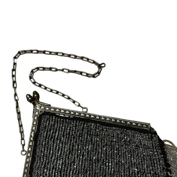Retro Beaded Two-Toned Jelly Fish Glass Beaded Clutch Diamond Dangle Kiss-Lock