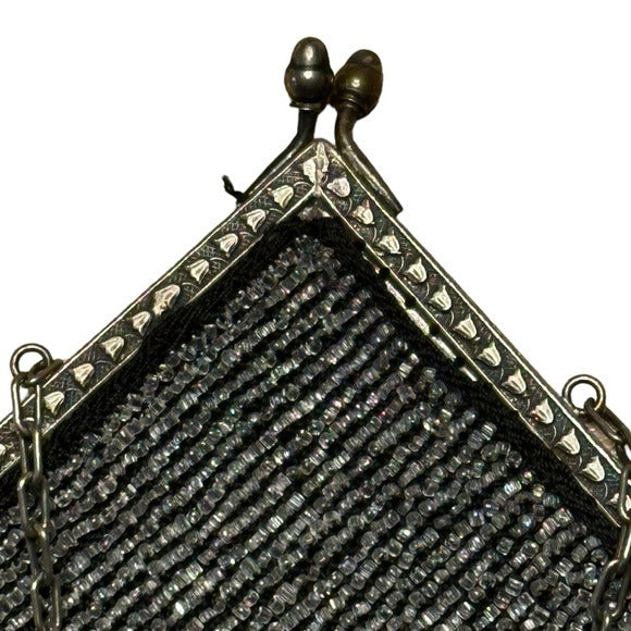 Retro Beaded Two-Toned Jelly Fish Glass Beaded Clutch Diamond Dangle Kiss-Lock