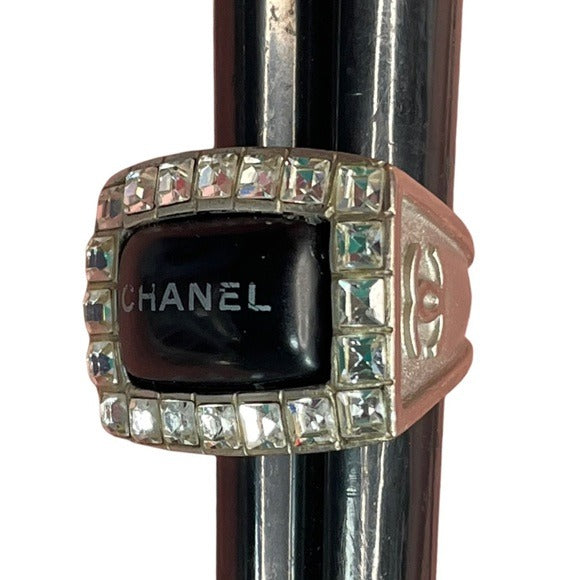 Chanel CC Multi Channel Set Rhinestone CZ Silver Tone Estate Ring Size 7