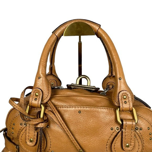 Chloe Tan Leather Paddington Medium Zip Boston Bag Tote Purse