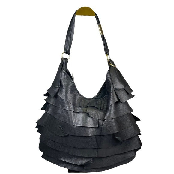 YSL Black Saint Tropez Patch Gathered Layered Lambskin Shoulder Large Bag Hobo