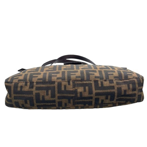 Fendi Zucca Dual Handle Shoulder Baguette Leather Canvas Purse