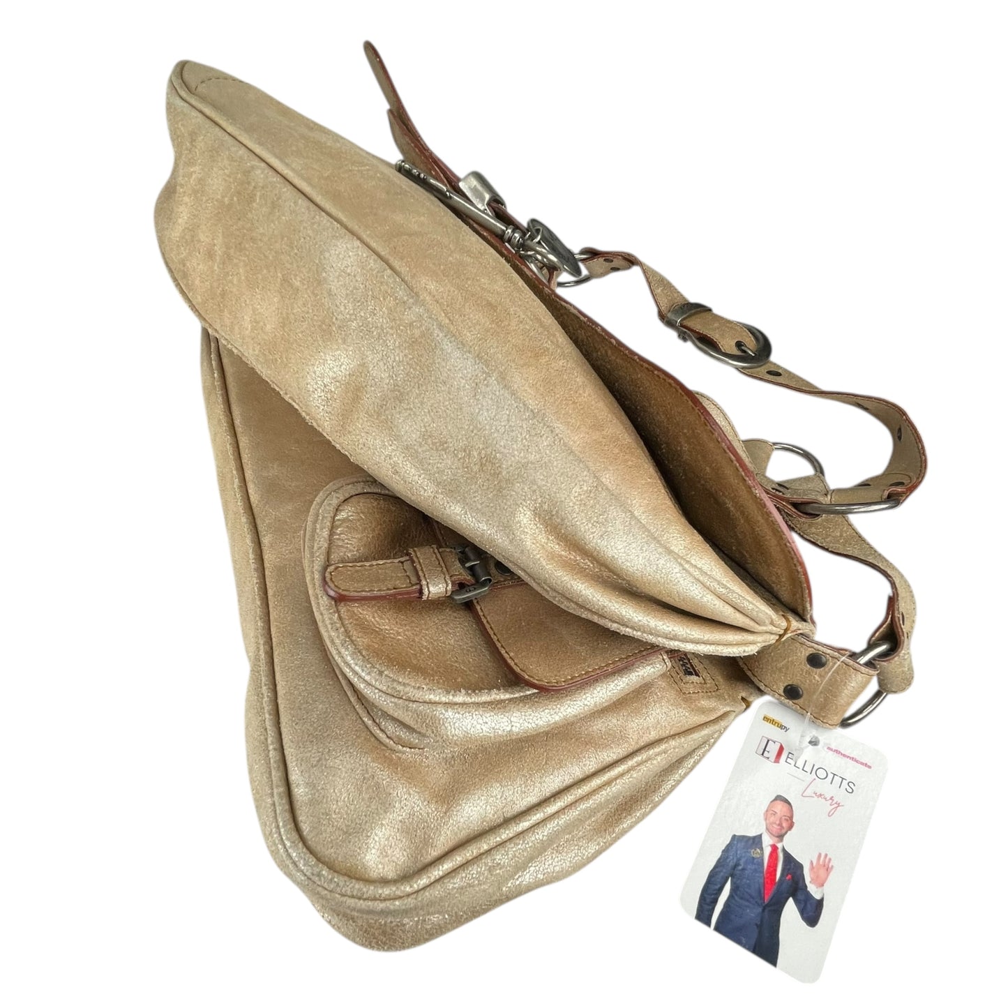 Christian Dior Double Saddle Gaucho Jumbo Gold Metallic Gun Metal Hardware Purse