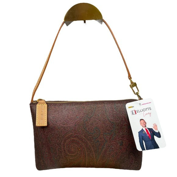 Etro Paisley Canvas Borsa Leather Zippy Slim Shoulder Pouchette Clutch Purse