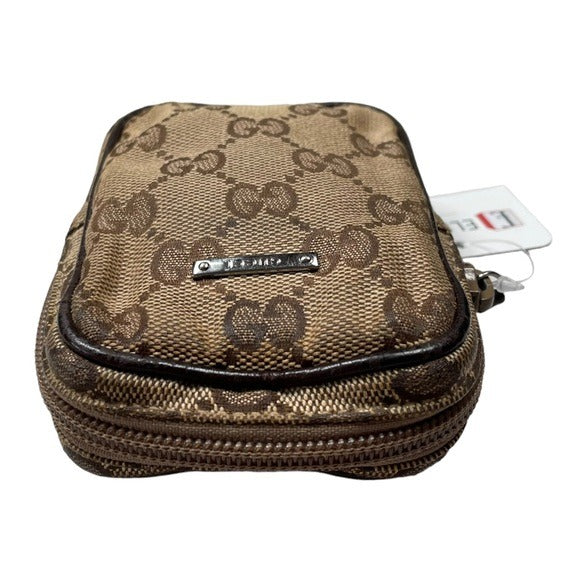 Gucci GG Canvas Leather Brown Zippy Mini Pouch Case Card Coin Travel
