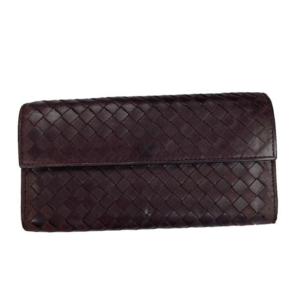 Bottega Veneta Brown Coco Woven Long Wallet Zippy Center Cash & Coin Purse