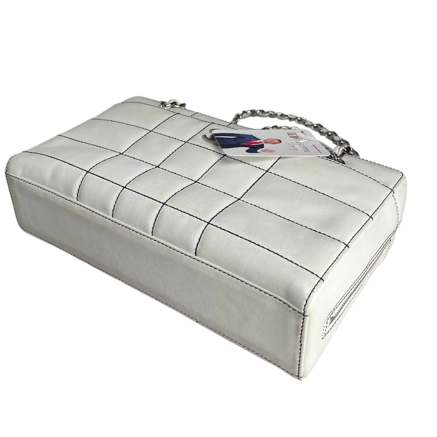 Chanel CC Timeless White Chocolate Bar Wildstitch Navy Blue SHW Shoulder Purse