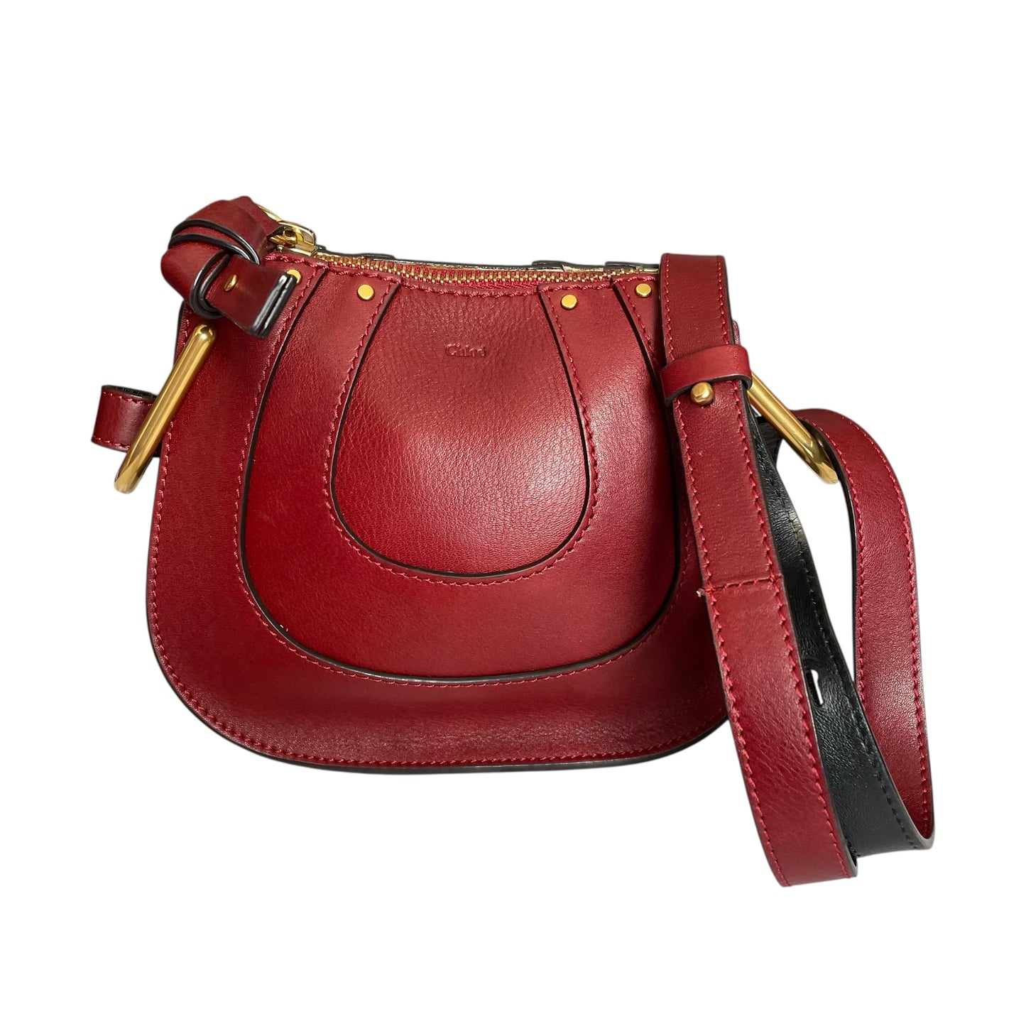 Chloe Hayley Calf Skin Nano Equestrian Burgundy Bucket 2 Way Crossbody Purse Bag