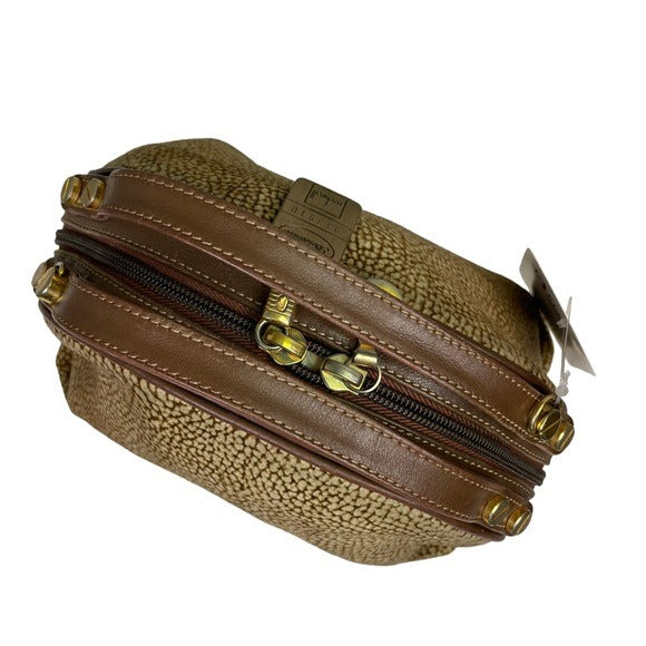 Borbonese Redwall Suede Textured Brown Dual Handle Crossbody Mini Satchel Bag