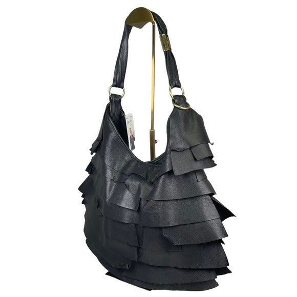 YSL Black Saint Tropez Patch Gathered Layered Lambskin Shoulder Large Bag Hobo