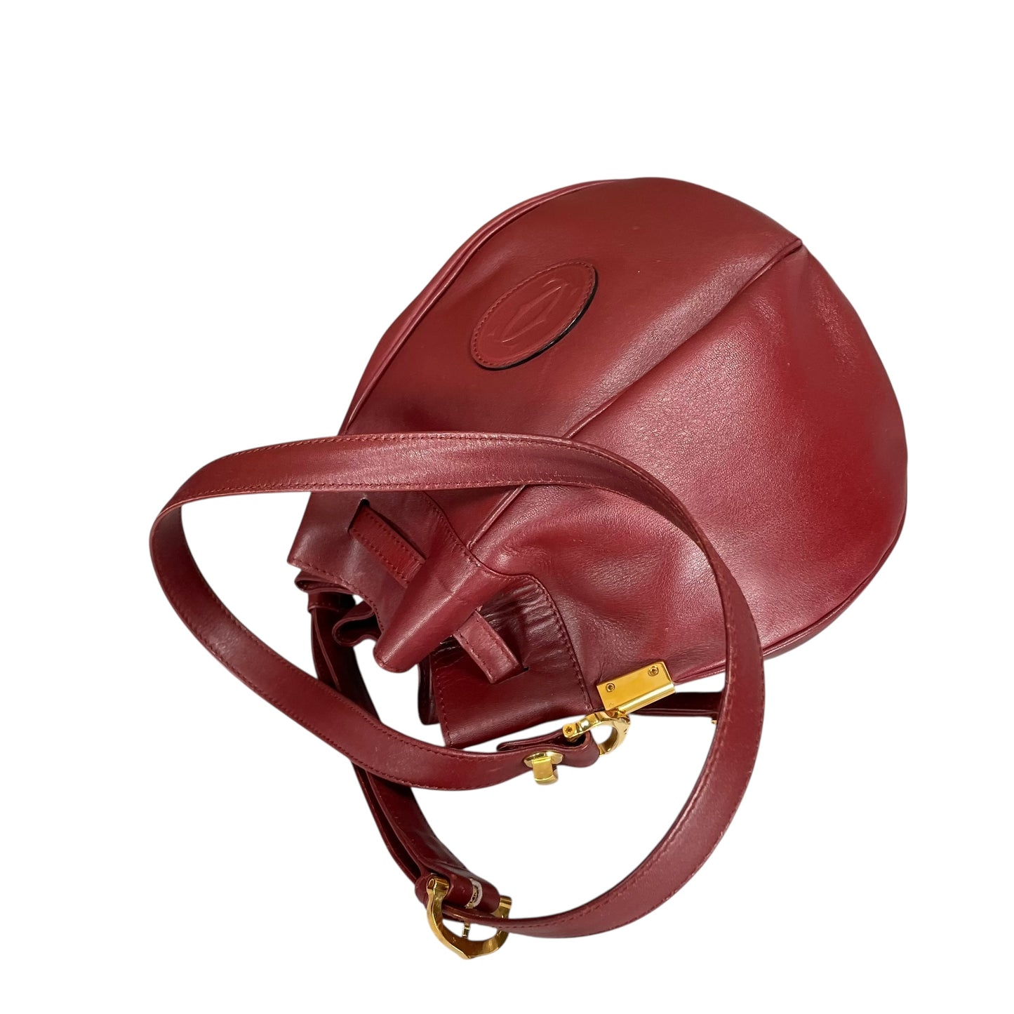 Cartier Burgundy Leather Medium Bucket Drawstring Crossbody Adjustable Purse
