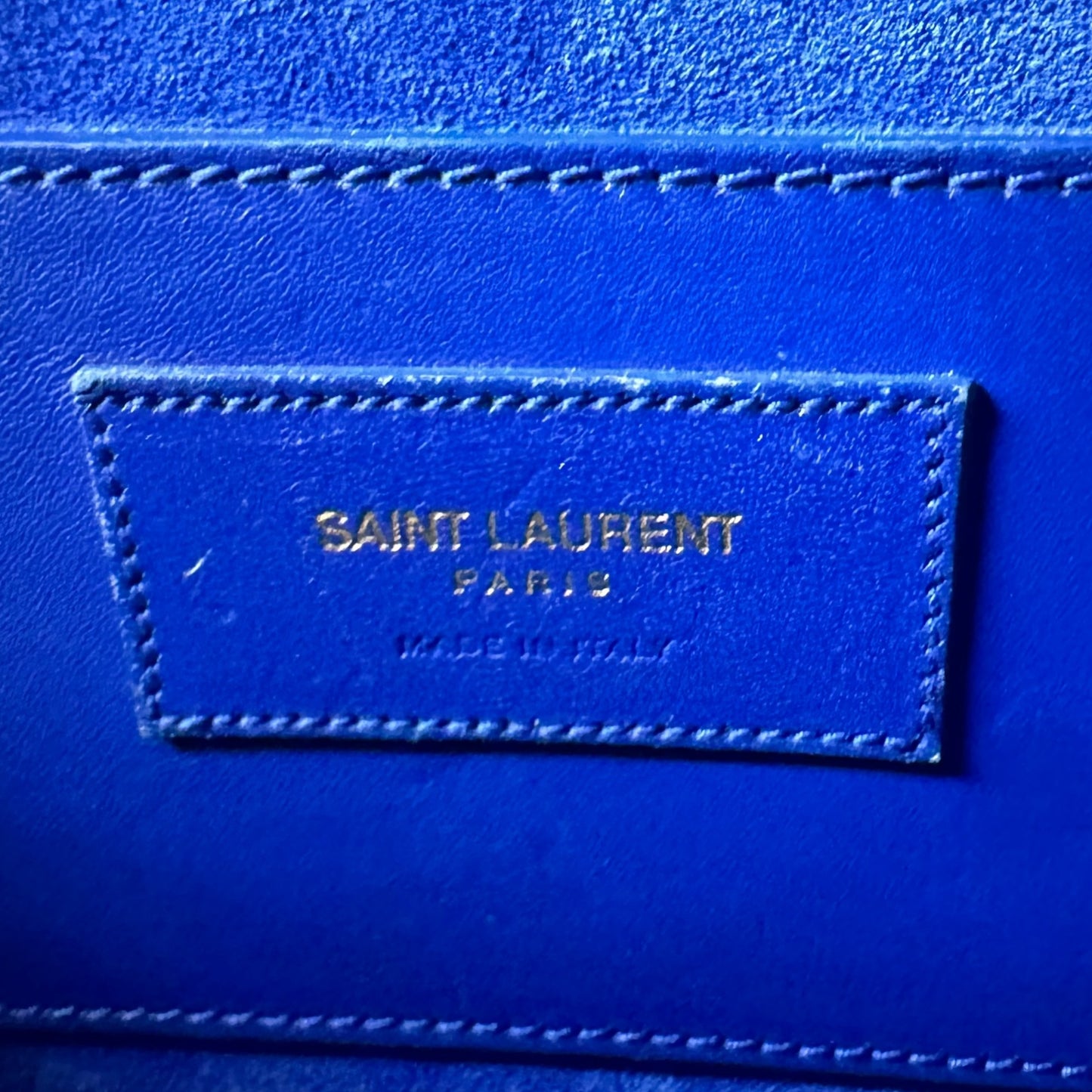 YSL Yves Saint Laurent Cobalt Blue Mini Calfskin Boston Two-Way Strap Speedy Bag