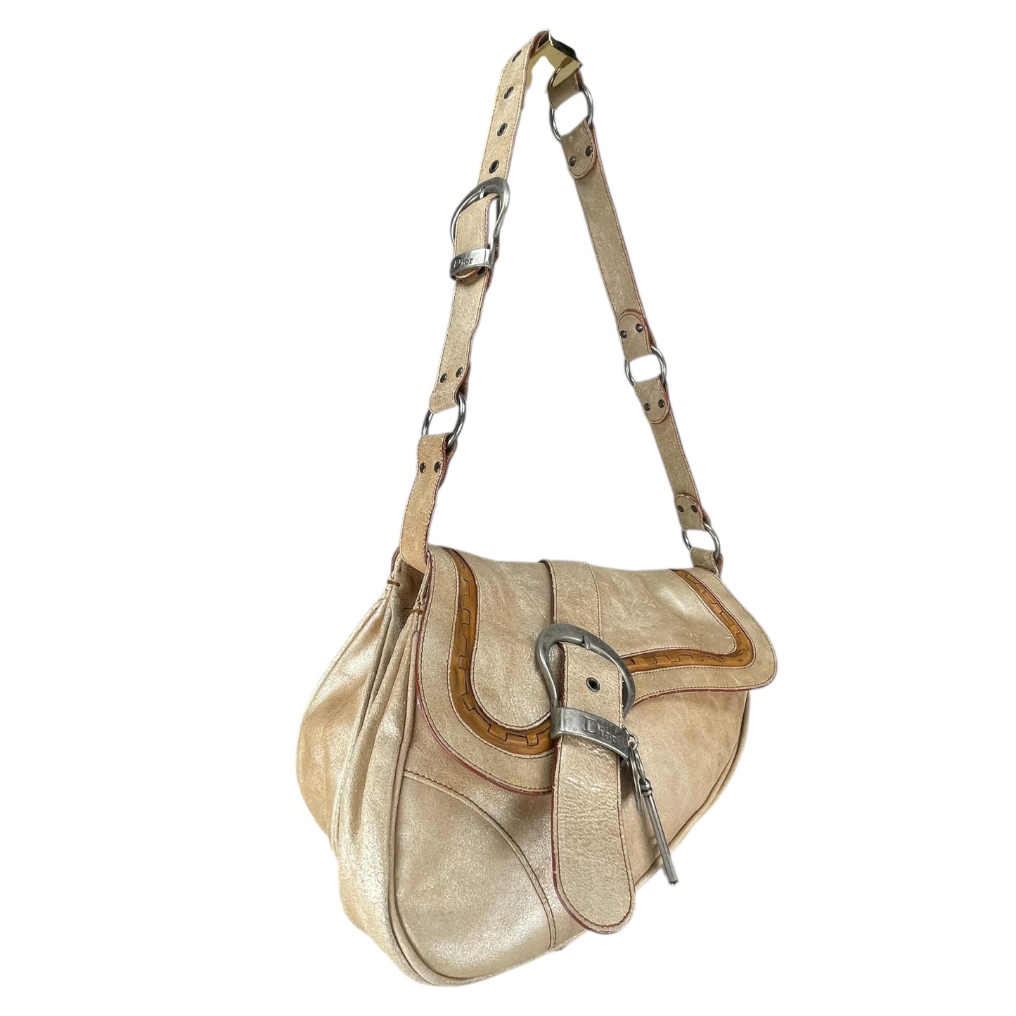 Christian Dior Double Saddle Gaucho Jumbo Gold Metallic Gun Metal Hardware Purse
