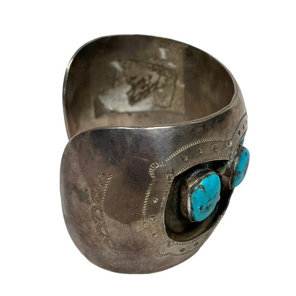 Mae G. Vinatge Sterling Handmade Multi Turquoise Cuff Adjustable Bracelet