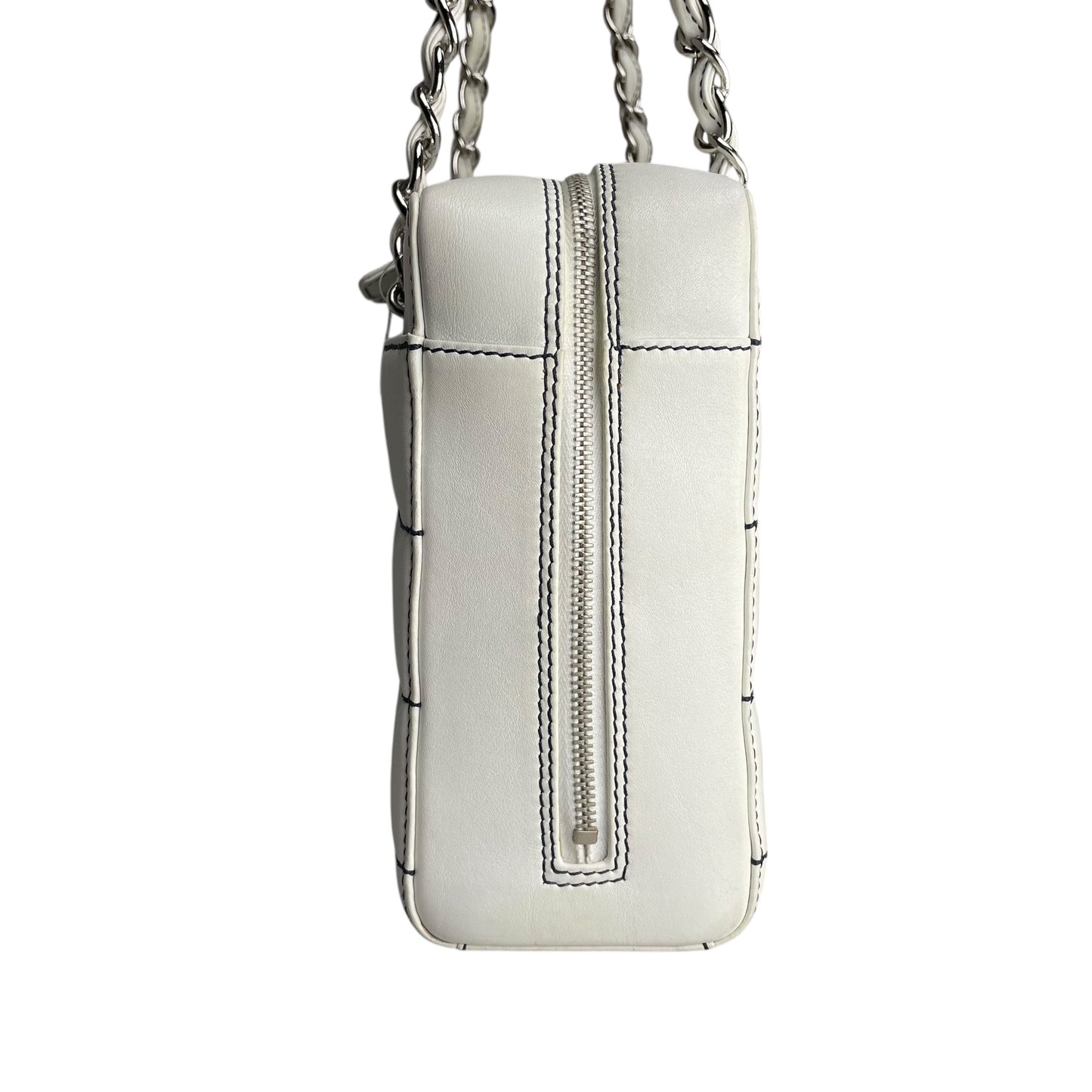 Chanel CC Timeless White Chocolate Bar Wildstitch Navy Blue SHW Shoulder Purse