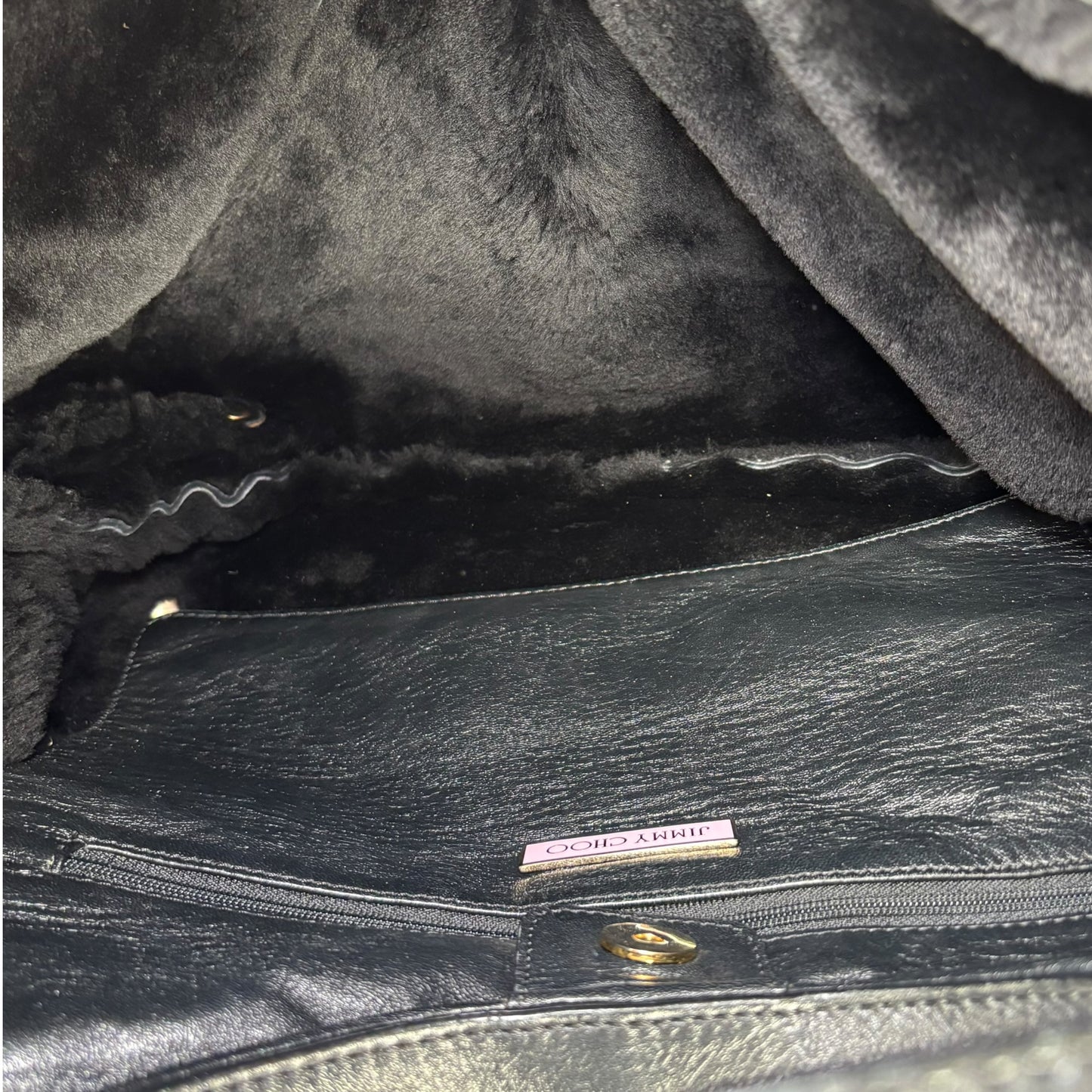 Jimmy Choo Black Shearling GHW Large Shoulder Hobo