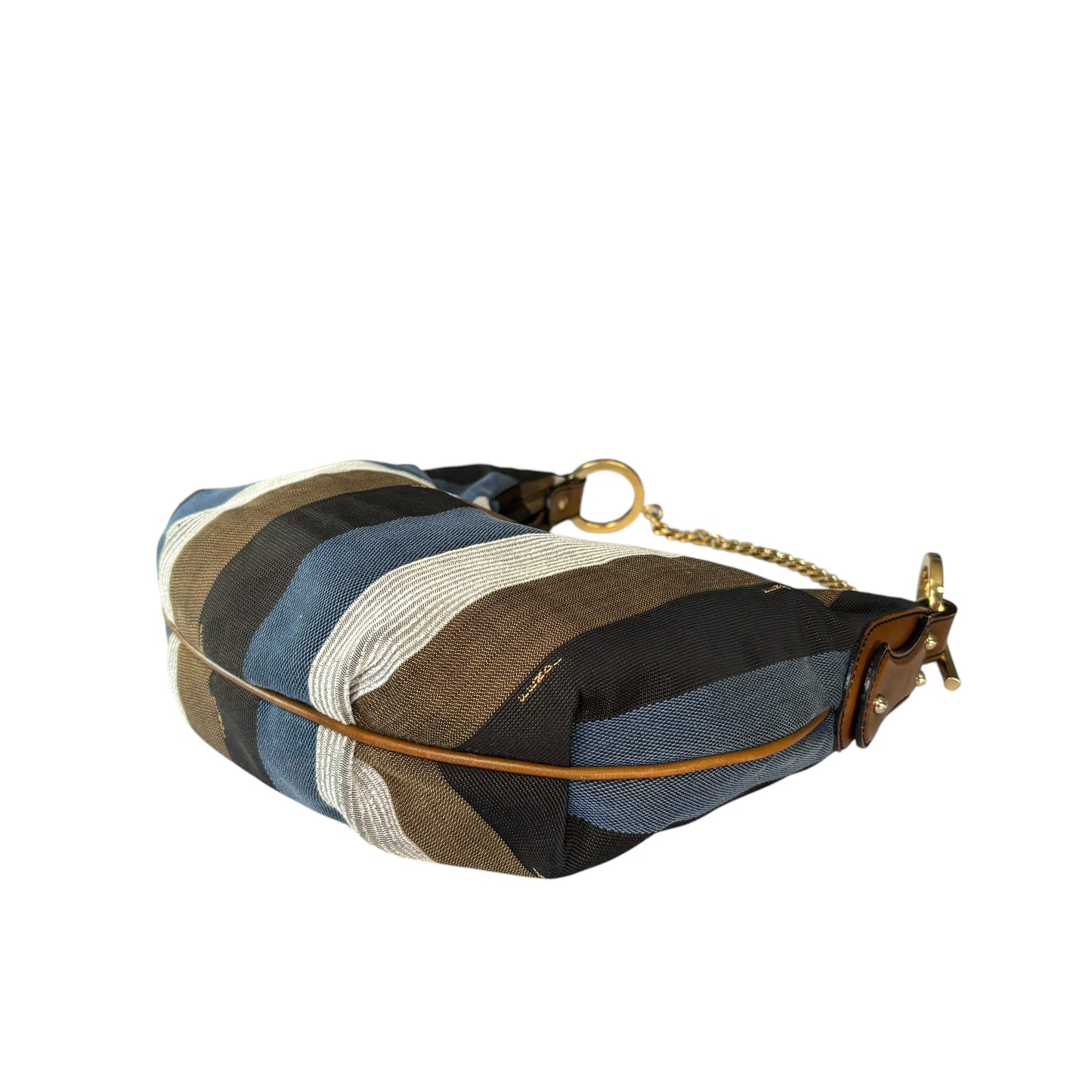 Fendi Y2K Pequin Striped Multicolor Small Blue / Brown GHW Jacquard Hobo Purse