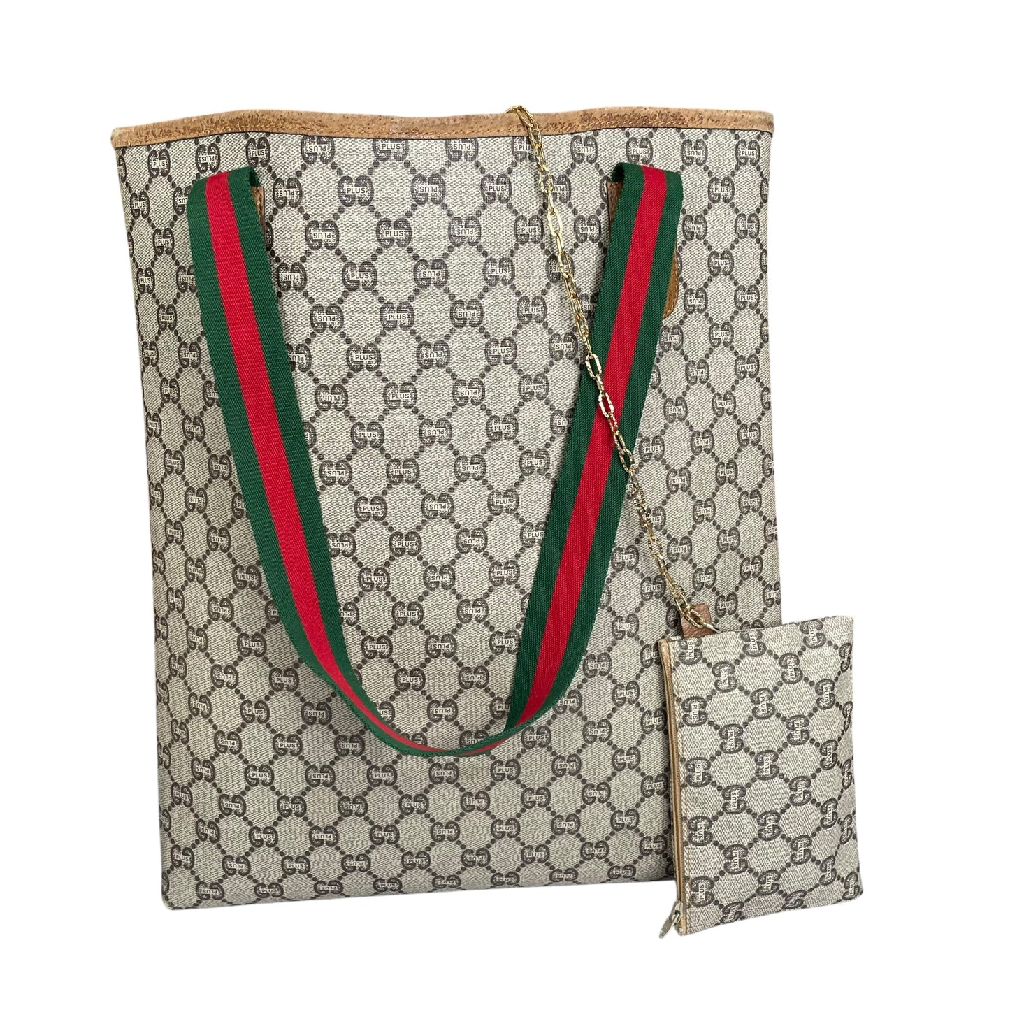Gucci Plus GG Leather & Canvas Sherry Line Tote w/Mini Gucci Plus Zip. Pouch