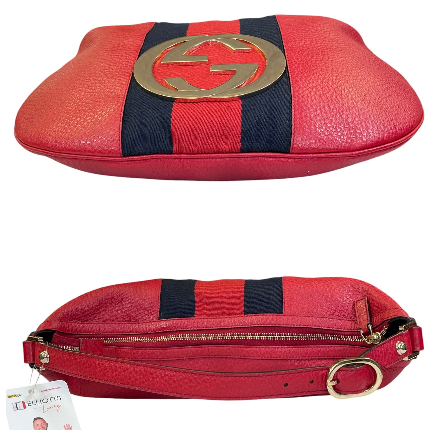 Gucci GG Red Zip Large Blondie Sherryline Racing Stripe Hobo Shoulder Purse
