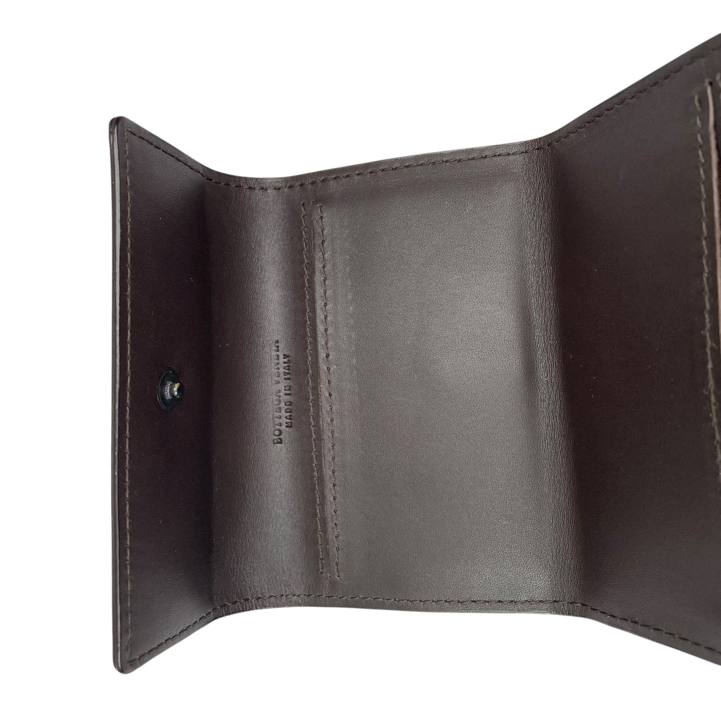 Bottega Veneta Intrecciato Brown Leather Card Holder Foldable Compact Wallet