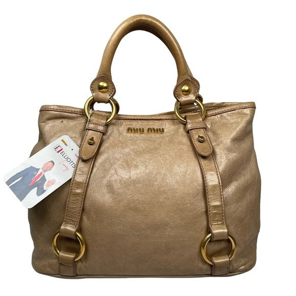 Miu Miu Golden Wheat Leather Crossbody Satchel Purse Snap Zip Blush Satin Bag