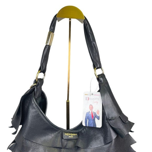 YSL Black Saint Tropez Patch Gathered Layered Lambskin Shoulder Large Bag Hobo