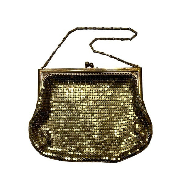 Whiting & Davis Gold Mini Metal Mesh Frame Kiss-Lock Purse Clutch Wristlet