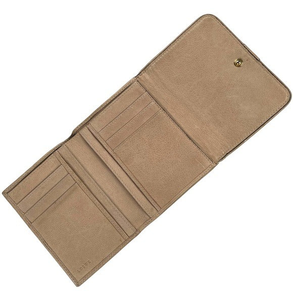 Loewe Leather Creme Compact Tri-Fold Kiss-Lock Wallet card Organizer