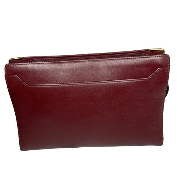 Cartier Burgundy Gold Corners Leather Zippy Evening Clutch
