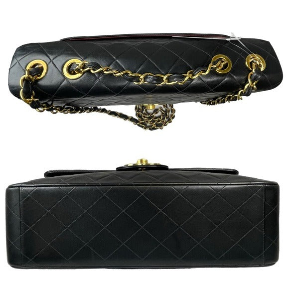 Chanel CC Jumbo Maxi 34 Lambskin 24K Plate Gold Turn-lock Two-Way Flap Purse 13”