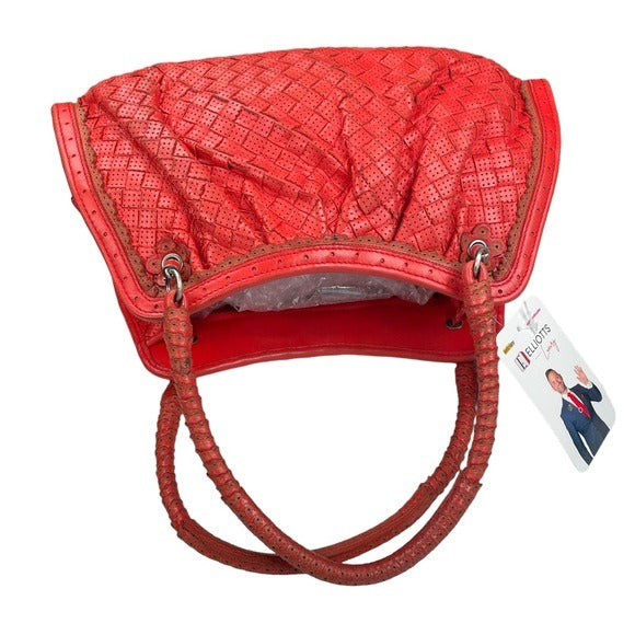 Bottega Veneta Woven Perforated Hand Bag Shoulder Leather Paprika Red Purse
