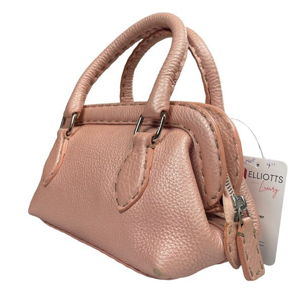 Fendi Pearlescent Pink Leather Mini Selleria Sterling Silver Hardware Zip Purse