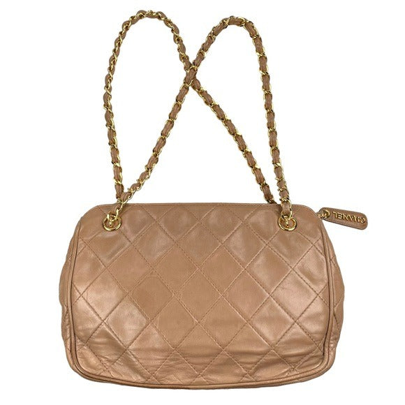 Chanel Quilted CC Dual Handle 24K Plated Sandstone Lambskin Shoulder Pur…