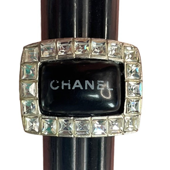 Chanel CC Multi Channel Set Rhinestone CZ Silver Tone Estate Ring Size 7