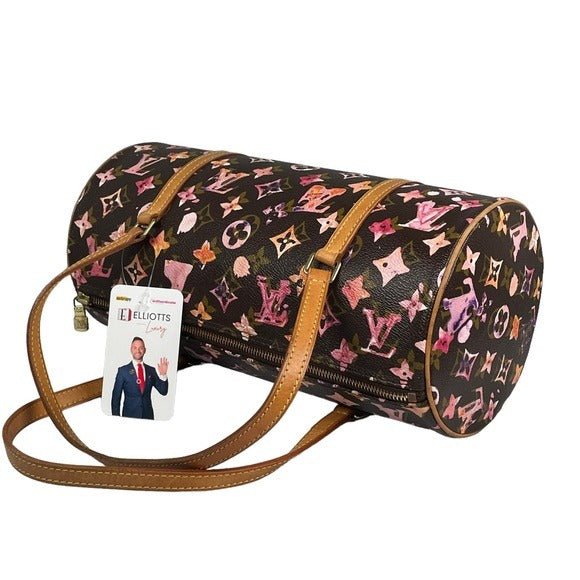 Louis Vuitton Monogram Watercolor Papillon Canvas Leather Cylinder Shoulder Bag