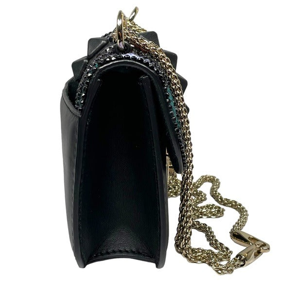 Valentino Garavani Beaded Rock Studded Chain Black Leather Multi Cross Bod Minu Bag