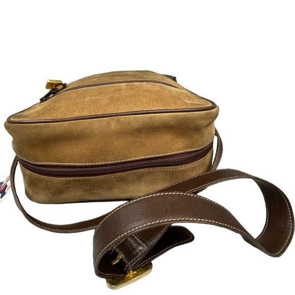 Loewe Leather Suede Brown Tan Zip Crossbody Everyday Casual Travel Bag Purse