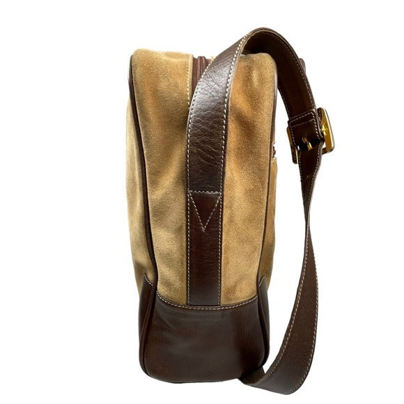 Loewe Leather Suede Brown Tan Zip Crossbody Everyday Casual Travel Bag Purse