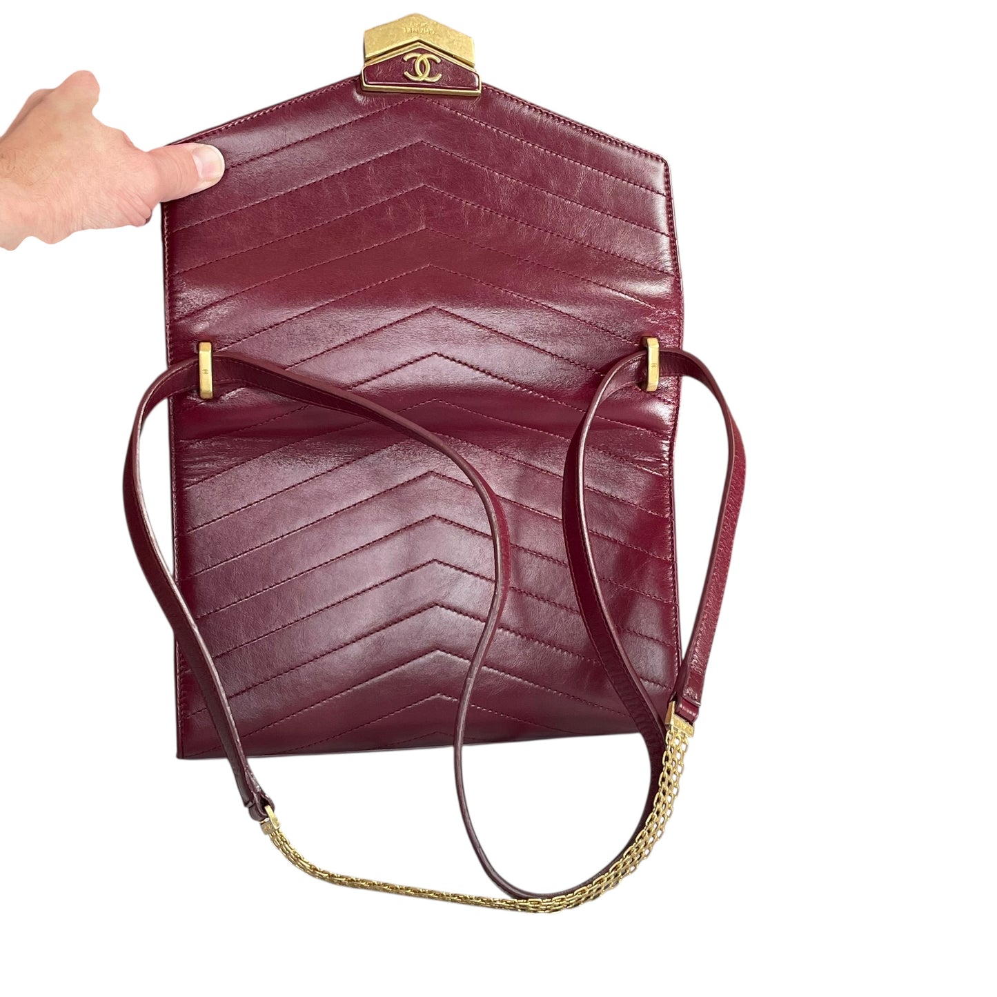 Chanel CC Medal Bucket Envelop Merlot Zip Brushed GHW Burgundy 2Way CrossbodyPurse