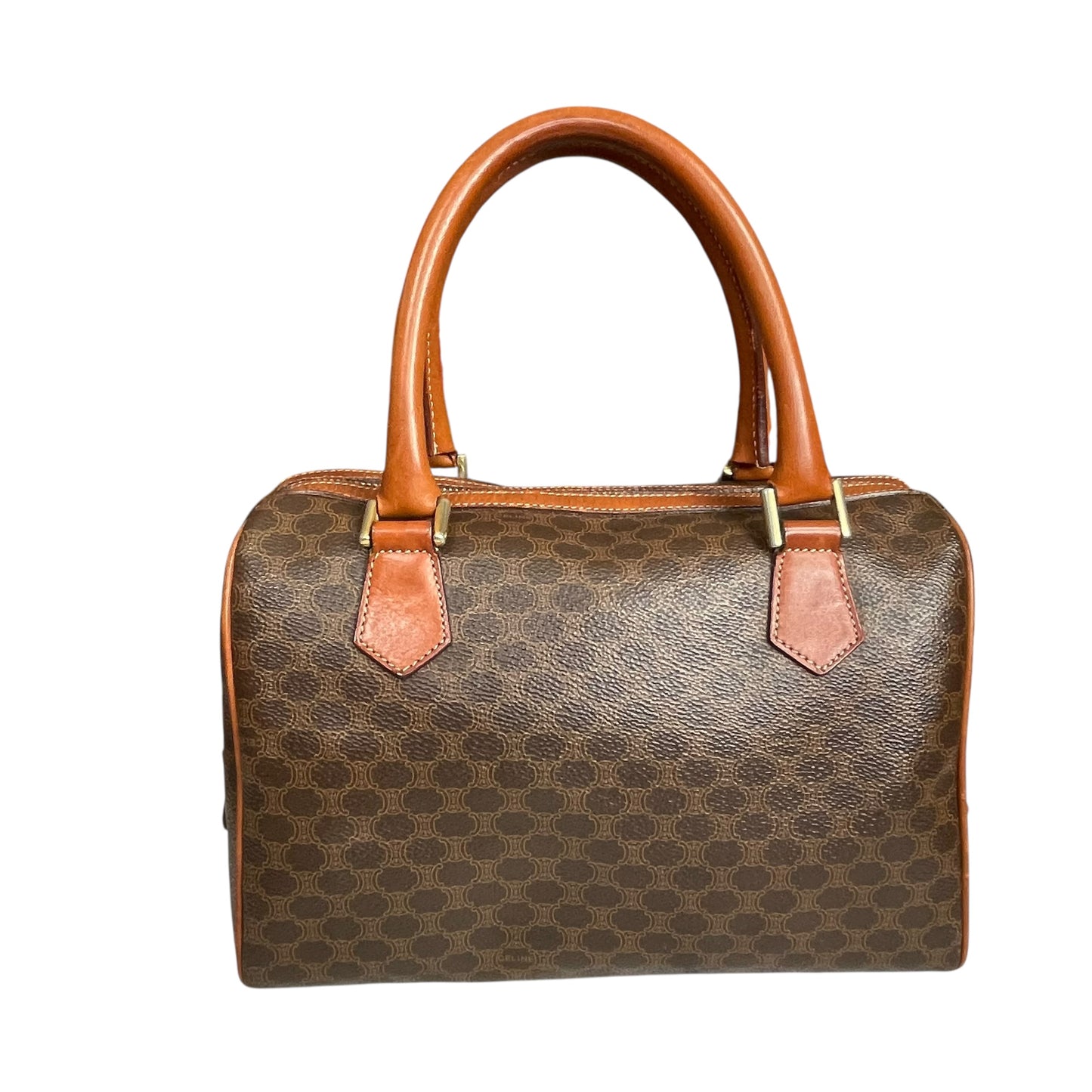 Celine Honeycomb Coated Canvas Leather GHW Brown Boston Speedy Purse