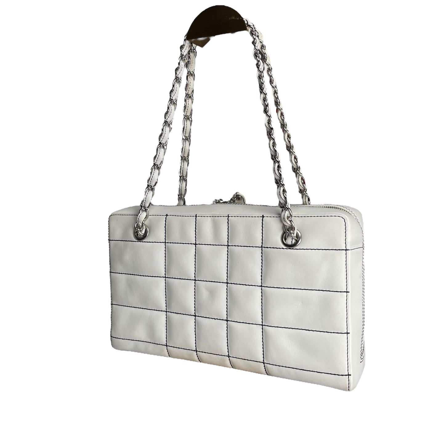 Chanel CC Timeless White Chocolate Bar Wildstitch Navy Blue SHW Shoulder Purse