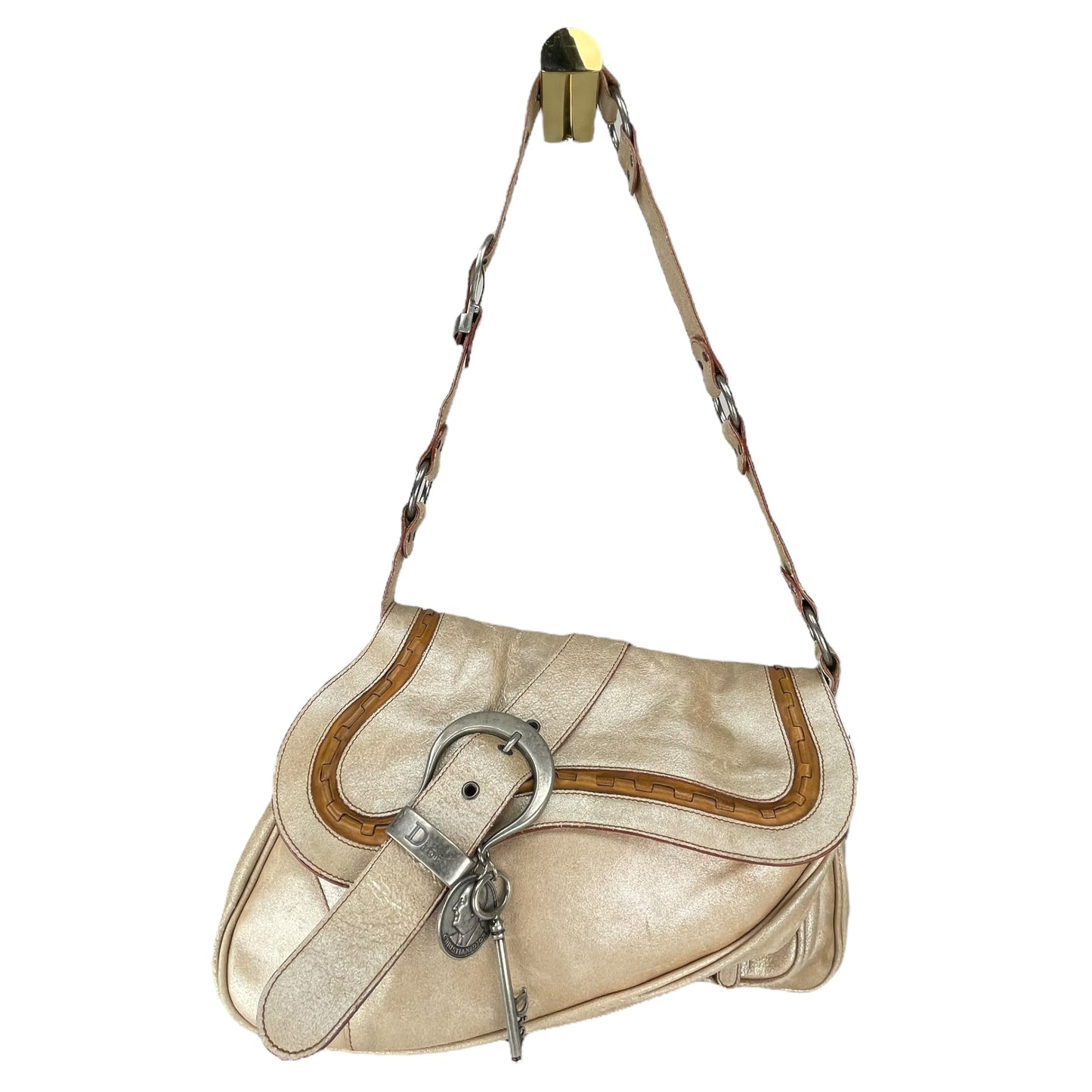 Christian Dior Double Saddle Gaucho Jumbo Gold Metallic Gun Metal Hardware Purse